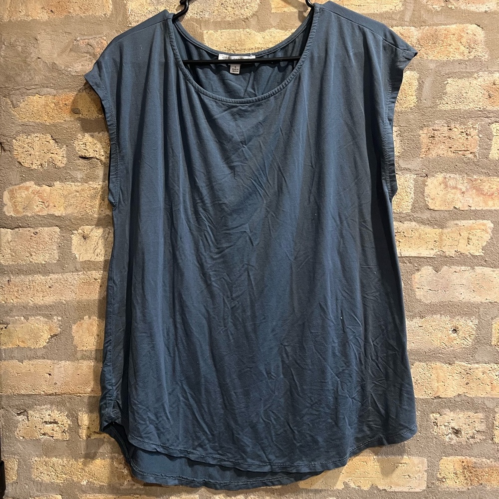 Soft & Stylish Blue Cap Sleeve Top - Green Envelope (Size Large)